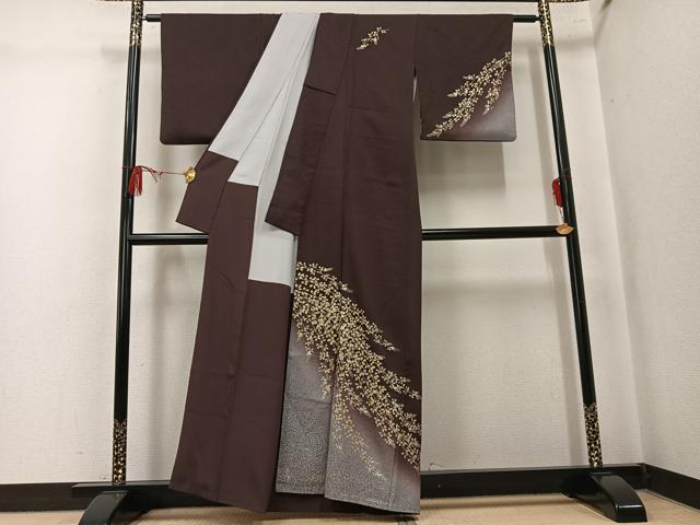 平和屋着物●訪問着　草花文　暈し染め　金銀彩　正絹　逸品　AABK7150ph