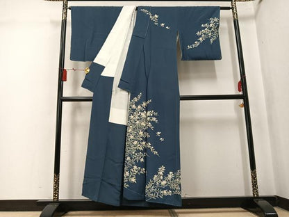 平和屋着物●本加賀友禅作家　柿本市郎　訪問着　草花文　正絹　逸品　AABK7154ph