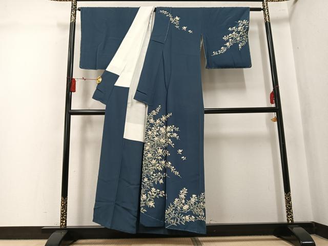 平和屋着物●本加賀友禅作家　柿本市郎　訪問着　草花文　正絹　逸品　AABK7154ph