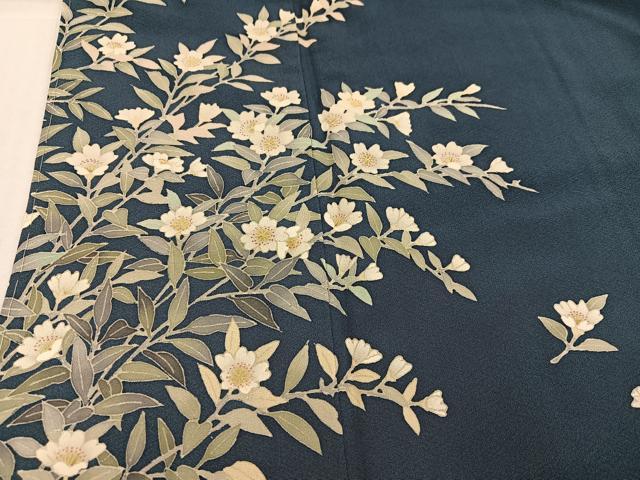 平和屋着物●本加賀友禅作家　柿本市郎　訪問着　草花文　正絹　逸品　AABK7154ph