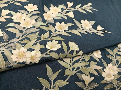 平和屋着物●本加賀友禅作家　柿本市郎　訪問着　草花文　正絹　逸品　AABK7154ph