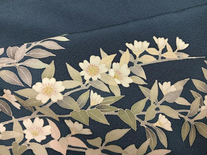 平和屋着物●本加賀友禅作家　柿本市郎　訪問着　草花文　正絹　逸品　AABK7154ph
