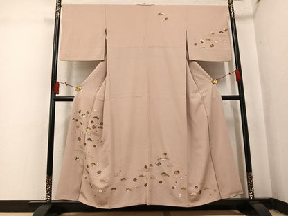 平和屋着物●訪問着　総刺繍　駒刺繍　草花文　金糸　正絹　逸品　AABK7155ph