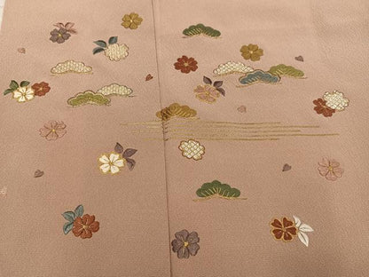 平和屋着物●訪問着　総刺繍　駒刺繍　草花文　金糸　正絹　逸品　AABK7155ph