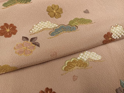 平和屋着物●訪問着　総刺繍　駒刺繍　草花文　金糸　正絹　逸品　AABK7155ph