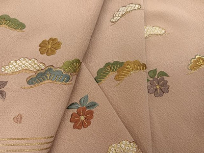 平和屋着物●訪問着　総刺繍　駒刺繍　草花文　金糸　正絹　逸品　AABK7155ph
