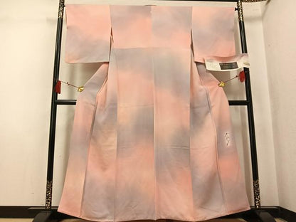 平和屋着物●染色作家　斉藤三才　小紋　霞文　暈し染め　反端付き　正絹　逸品　AABK7157ph