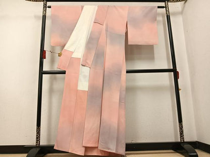 平和屋着物●染色作家　斉藤三才　小紋　霞文　暈し染め　反端付き　正絹　逸品　AABK7157ph