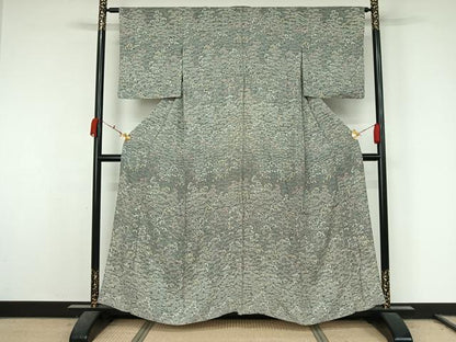 平和屋着物▽訪問着　単衣　草花文　正絹　逸品　AABK7161jh