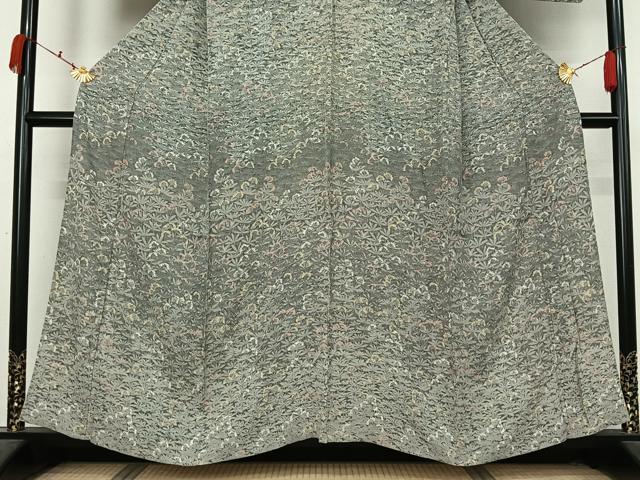 平和屋着物▽訪問着　単衣　草花文　正絹　逸品　AABK7161jh