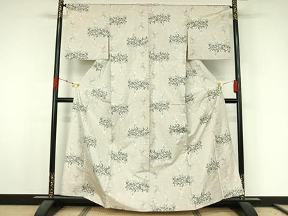 平和屋着物▽本場大島紬　白大島　単衣　9マルキ　草花文　正絹　逸品　AABK7164jh
