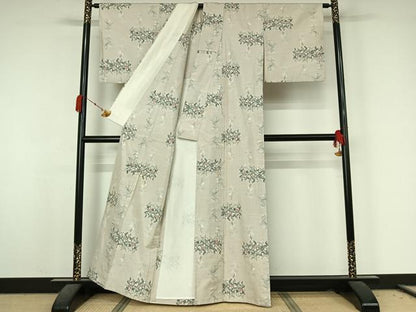 平和屋着物▽本場大島紬　白大島　単衣　9マルキ　草花文　正絹　逸品　AABK7164jh