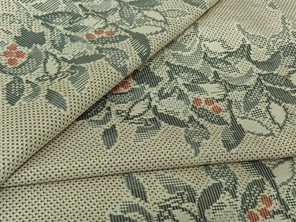 平和屋着物▽本場大島紬　白大島　単衣　9マルキ　草花文　正絹　逸品　AABK7164jh