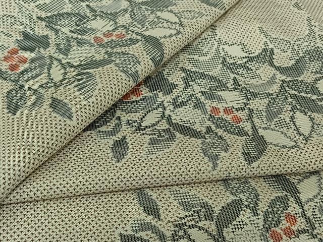 平和屋着物▽本場大島紬　白大島　単衣　9マルキ　草花文　正絹　逸品　AABK7164jh