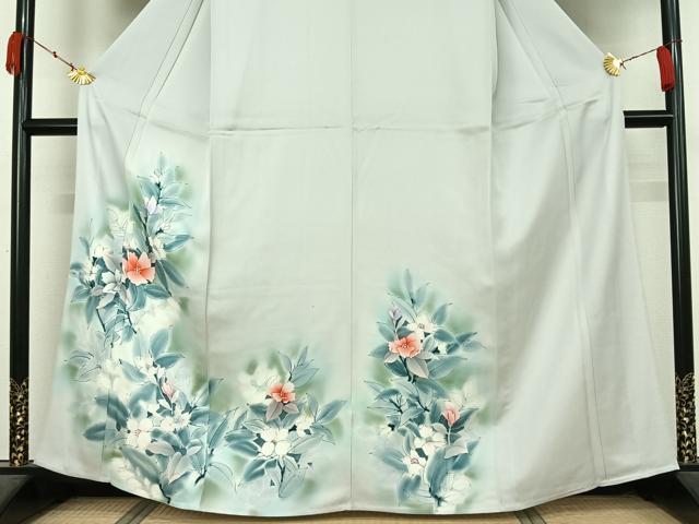 平和屋着物▽訪問着　単衣　手描き　草花文　暈し染め　正絹　逸品　AABK7165jh