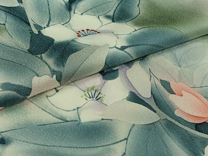 平和屋着物▽訪問着　単衣　手描き　草花文　暈し染め　正絹　逸品　AABK7165jh