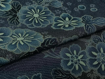 平和屋着物▽訪問着　単衣　藍　吉祥花文　鬼しぼ縮緬　正絹　逸品　AABK7166jh