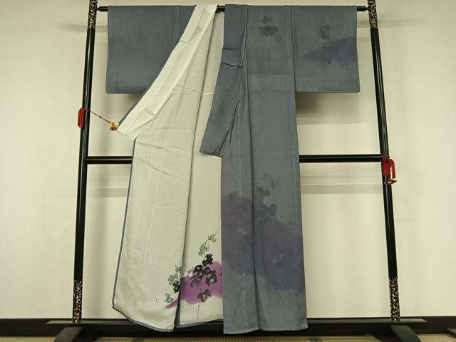 平和屋着物▽訪問着　無双　紗袷　紗×絽　手描き　花唐草文　暈し染め　銀彩　正絹　逸品　未使用　AABK7168jh