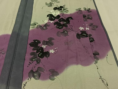 平和屋着物▽訪問着　無双　紗袷　紗×絽　手描き　花唐草文　暈し染め　銀彩　正絹　逸品　未使用　AABK7168jh