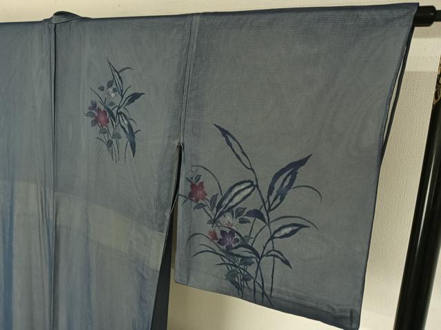 平和屋着物▽訪問着　無双　紗袷　紗×絽　草花文　銀彩　松坂屋扱い　正絹　逸品　AABK7170jh