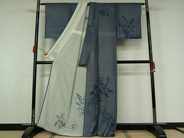 平和屋着物▽訪問着　無双　紗袷　紗×絽　草花文　銀彩　松坂屋扱い　正絹　逸品　AABK7170jh