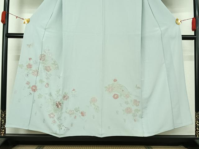 平和屋着物▽訪問着　単衣　中国三大刺繍　汕頭刺繍　スワトウ刺繍　総刺繍　地紙花文　正絹　逸品　AABK7172jh