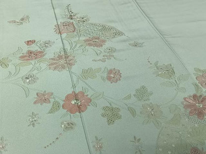 平和屋着物▽訪問着　単衣　中国三大刺繍　汕頭刺繍　スワトウ刺繍　総刺繍　地紙花文　正絹　逸品　AABK7172jh