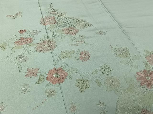 平和屋着物▽訪問着　単衣　中国三大刺繍　汕頭刺繍　スワトウ刺繍　総刺繍　地紙花文　正絹　逸品　AABK7172jh