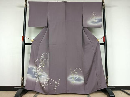 平和屋着物▽訪問着　単衣　草花文　暈し染め　金彩　正絹　逸品　AABK7173jh