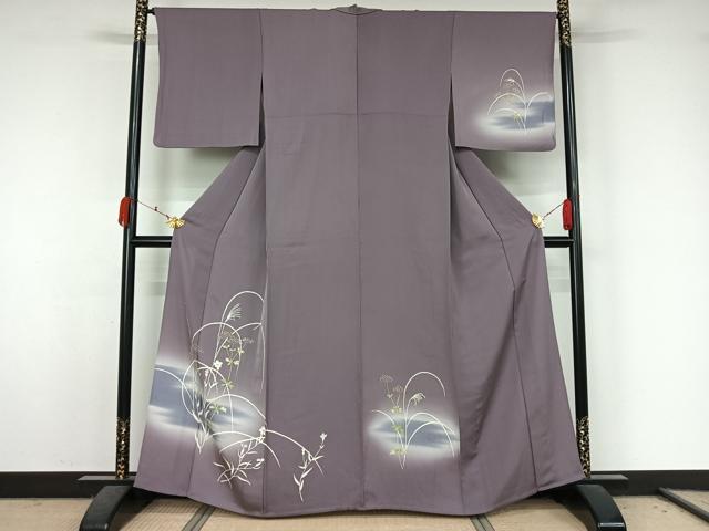 平和屋着物▽訪問着　単衣　草花文　暈し染め　金彩　正絹　逸品　AABK7173jh
