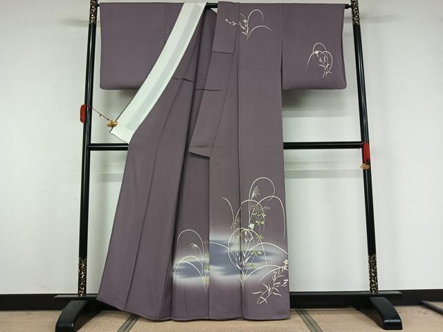 平和屋着物▽訪問着　単衣　草花文　暈し染め　金彩　正絹　逸品　AABK7173jh