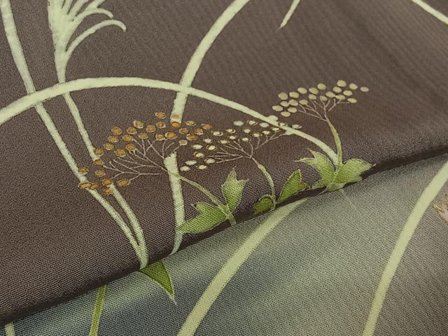 平和屋着物▽訪問着　単衣　草花文　暈し染め　金彩　正絹　逸品　AABK7173jh
