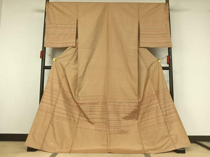 平和屋着物●訪問着　単衣　紬　めがね織　横段文　仮絵羽　正絹　逸品　未使用　AABK7174jh