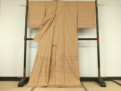 平和屋着物●訪問着　単衣　紬　めがね織　横段文　仮絵羽　正絹　逸品　未使用　AABK7174jh