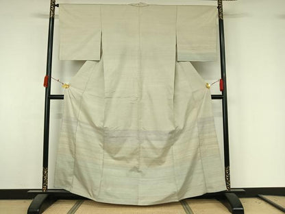 平和屋着物▽紅花紬　米沢　訪問着　単衣　横段文　伊勢丹扱い　正絹　逸品　AABK7176jh