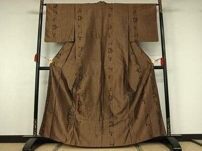 平和屋着物▽上質な紬　単衣　花間道　正絹　逸品　AABK7178jh