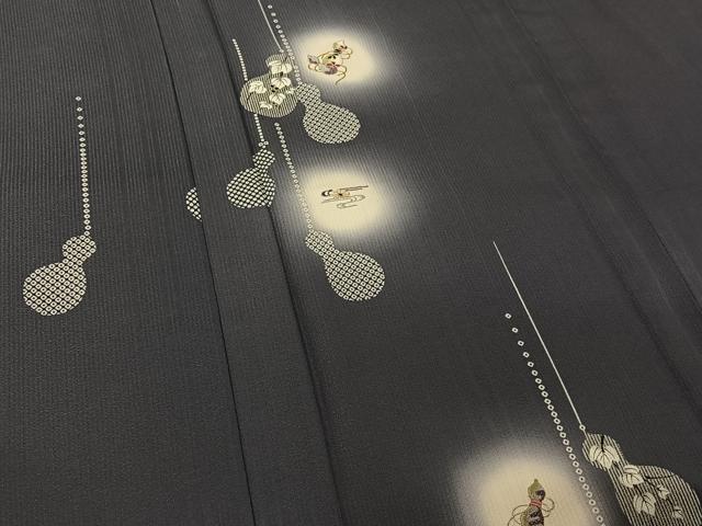平和屋着物▽訪問着　単衣　刺繍　蛍暈し　瓢箪花文　金彩　金銀糸　正絹　逸品　AABK7179jh