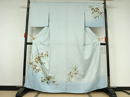平和屋着物▽訪問着　単衣　螺鈿　枝花文　暈し染め　金彩　正絹　逸品　AABK7180jh