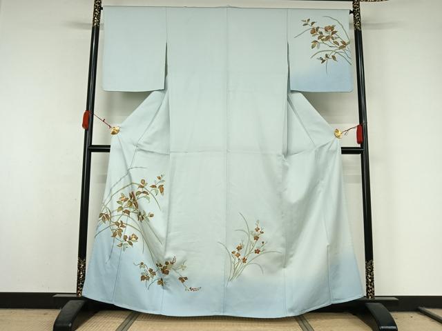 平和屋着物▽訪問着　単衣　螺鈿　枝花文　暈し染め　金彩　正絹　逸品　AABK7180jh