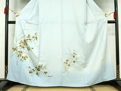 平和屋着物▽訪問着　単衣　螺鈿　枝花文　暈し染め　金彩　正絹　逸品　AABK7180jh