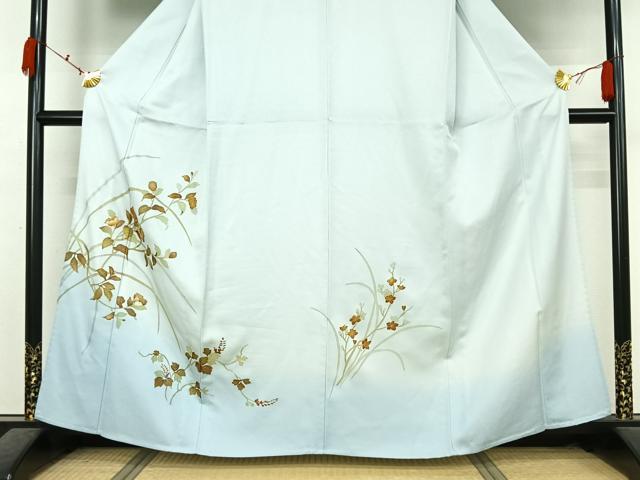 平和屋着物▽訪問着　単衣　螺鈿　枝花文　暈し染め　金彩　正絹　逸品　AABK7180jh