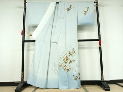 平和屋着物▽訪問着　単衣　螺鈿　枝花文　暈し染め　金彩　正絹　逸品　AABK7180jh