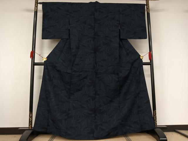 平和屋着物▽結城紬　単衣　80亀甲　花尽くし文　正絹　逸品　AABK7181jh