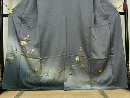 平和屋着物▽訪問着　単衣　草花文　暈し染め　金銀彩　正絹　逸品　AABK7182jh