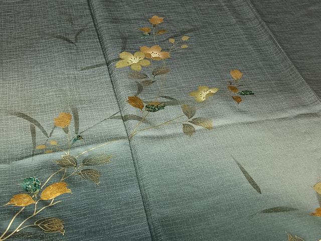 平和屋着物▽訪問着　単衣　草花文　暈し染め　金銀彩　正絹　逸品　AABK7182jh