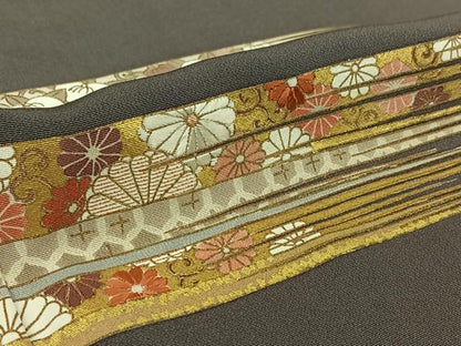平和屋着物▽訪問着　単衣　刺繍　横段花文　金彩　正絹　逸品　AABK7183jh