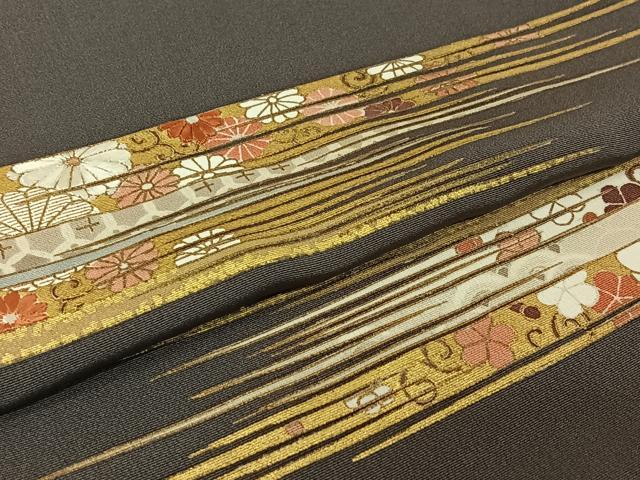 平和屋着物▽訪問着　単衣　刺繍　横段花文　金彩　正絹　逸品　AABK7183jh