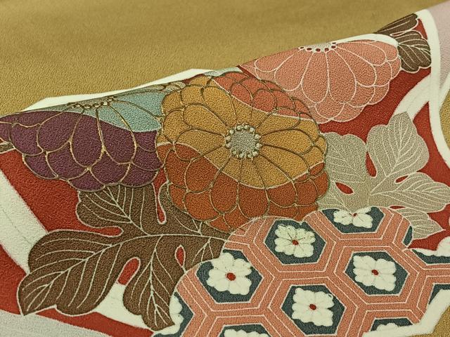 平和屋着物▽訪問着　単衣　地紙花文　金彩　正絹　逸品　AABK7184jh