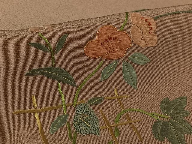 平和屋着物▽訪問着　単衣　中国三大刺繍　相良刺繍　総刺繍　草花文　暈し染め　金糸　正絹　逸品　AABK7185jh