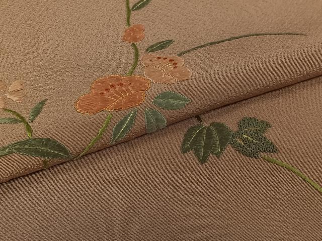 平和屋着物▽訪問着　単衣　中国三大刺繍　相良刺繍　総刺繍　草花文　暈し染め　金糸　正絹　逸品　AABK7185jh